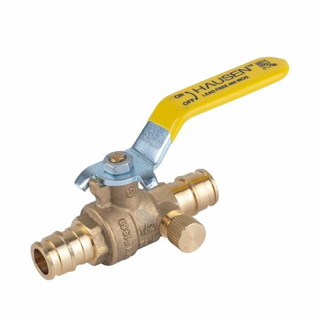 HAUSEN 1/2-inch PEX Standard Port Brass Ball Valve with Drain;  cUPC/ANSI/NSF Certified HA-BV118-1